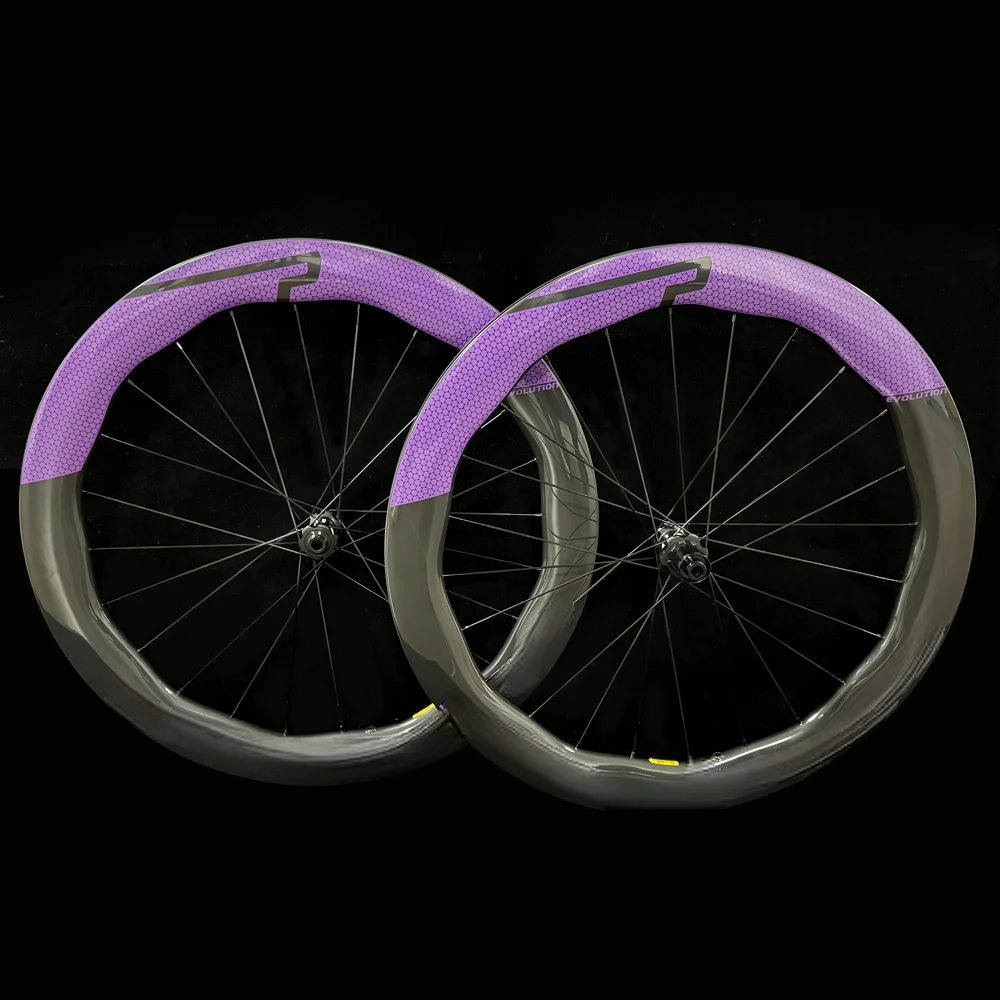 

Newest style disc carbon bike wheels ud glossy purple color 65mm bicycle carbon wheels clincher 700Cx 28mm bike carbon wheels