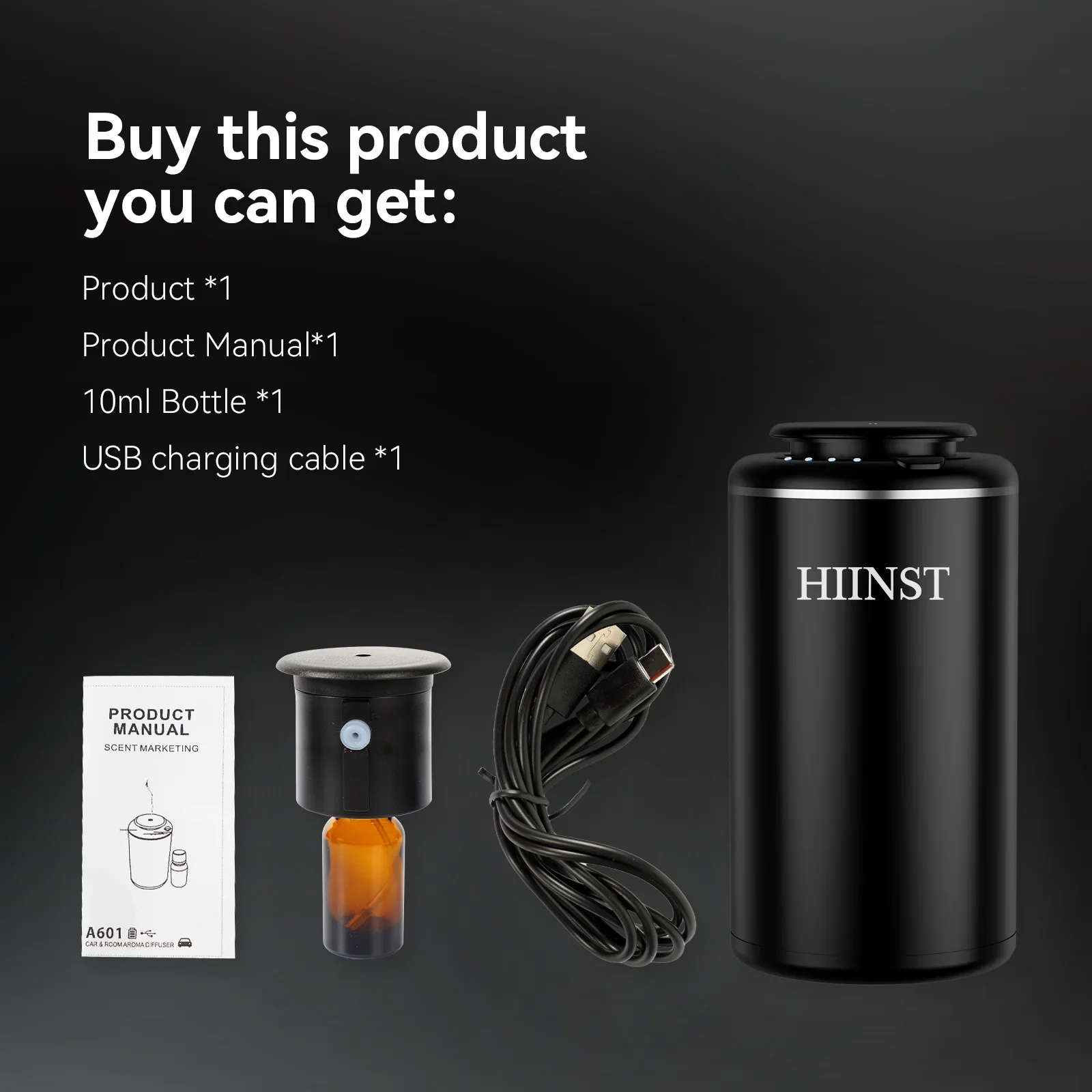 

HIINST USB Rechargeable Essential Oil Aroma Diffuser & Car Freshener Waterless Fragrance Nebulizer with 10ml Bottle