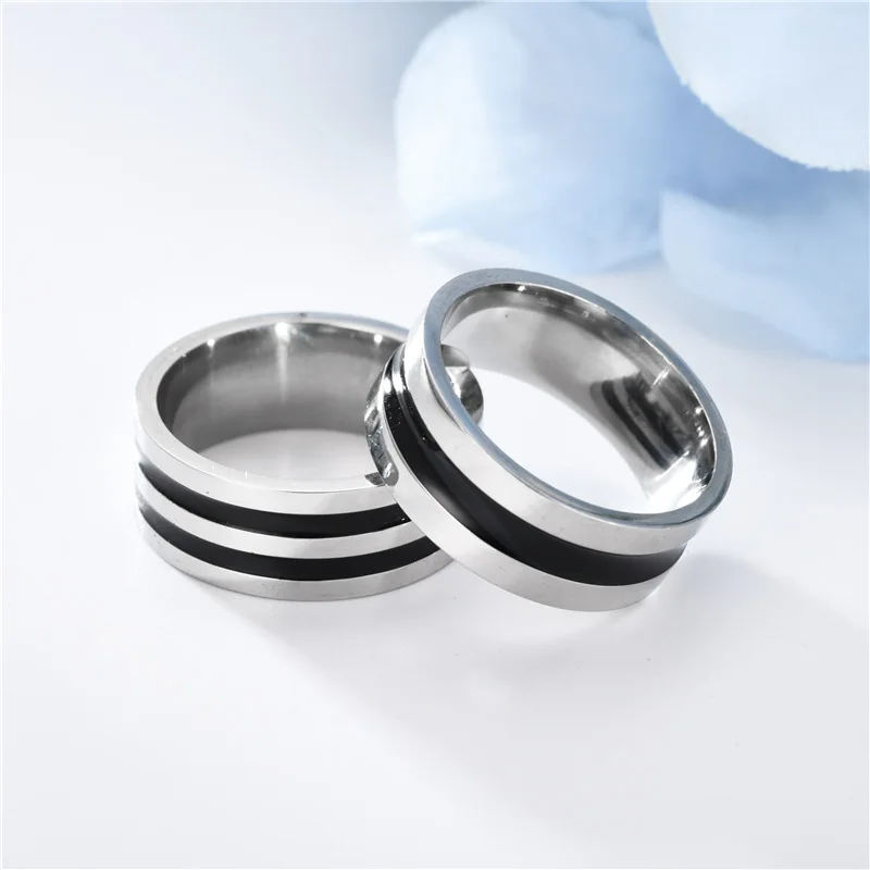 SOHOT  Titanium Steel Round Black Enamel Rings Jewelry For Men Simple Punk Retro Fashion Party Travel Bar Gift Wholesale