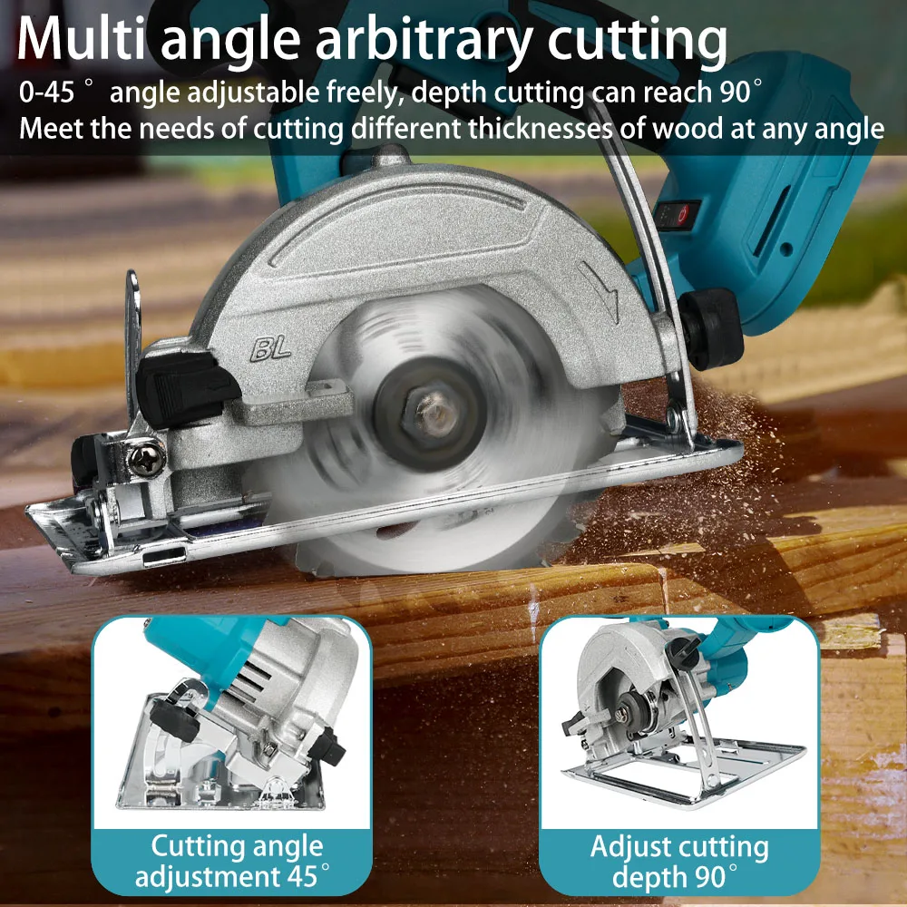 5-inch Brushless Electric Circular Saw 125mm Adjustable Cordless Chainsaw Woodworking Cuttiing Tool for 18V Makita Batteries