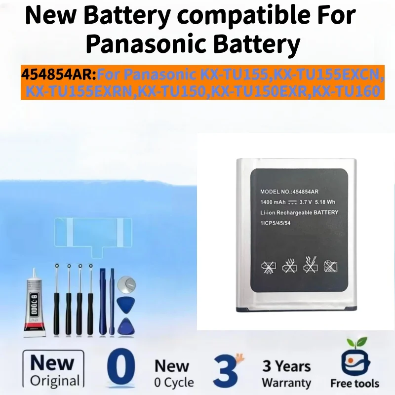 Новый аккумулятор, совместимый с Panasonic KX-TU155, KX-TU155EXCN, KX-TU155EXRN, KX-TU150 454854AR, 1300 мАч, аккумуляторы для телефонов + бесплатные инструменты