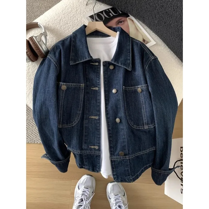Manteau de finition en Denim pour femmes, rétro, Simple, confortable, ample, Design décontracté, mode avancée, doux, Niche, polyvalent, slim, printemps automne
