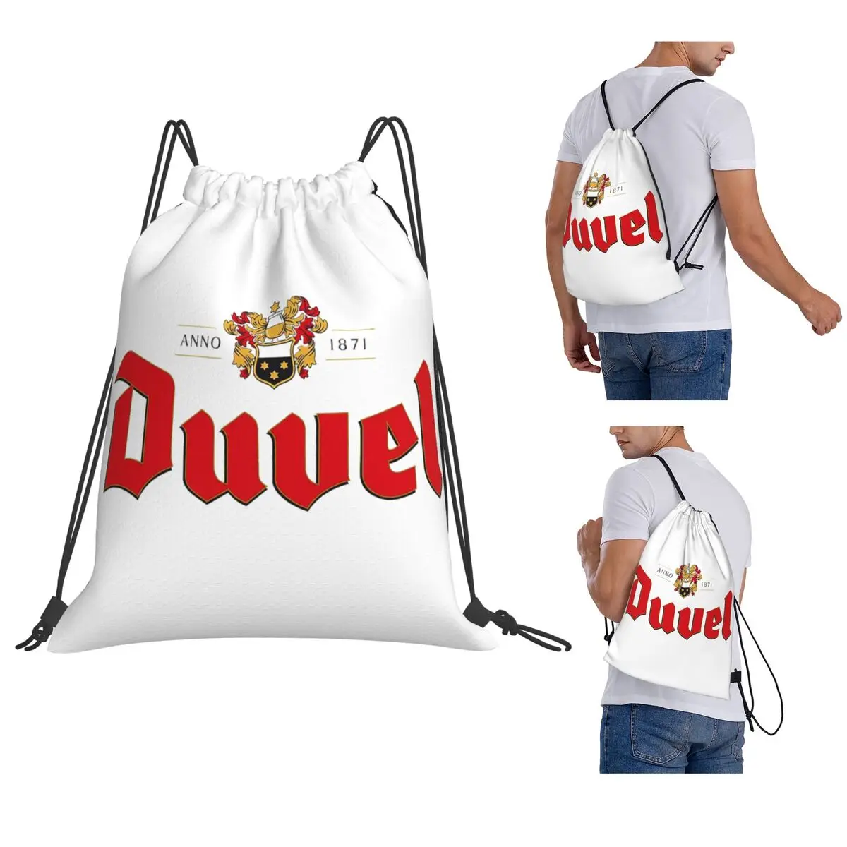 Custom Duvels Logo Backpacks Fashion Drawstring Bundle Pocket Sports Bag Book Bags for Man Woman School