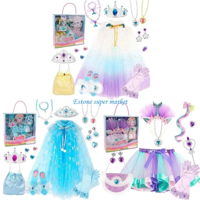 

090B Princess Dress up Clothes for Little Girl Cloak Skirt with Handbag Gloves