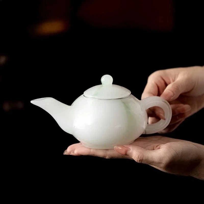 

Чайник из белого нефрита с зеленой глазурью, креативный заварочный чайник-заварник с ситечком для чая улун, для рукоделия