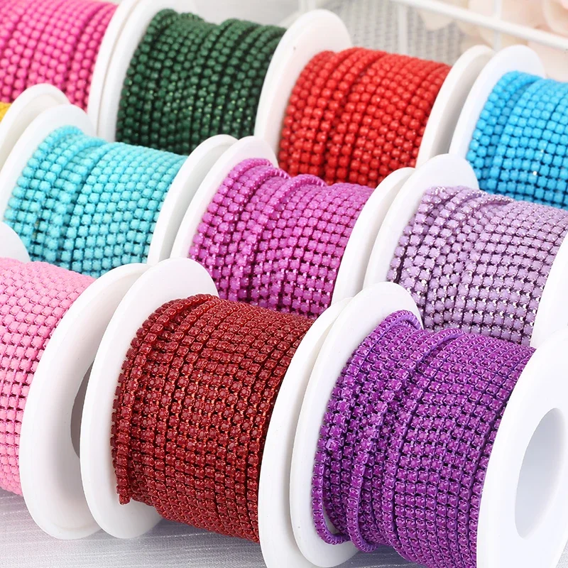 RESEN New Arrival 2mm Rhinestone Cup Chain with Colorful Bottom Sew On Stone Chain Trim Glue On Acrylic Rhinestone Banding Trim