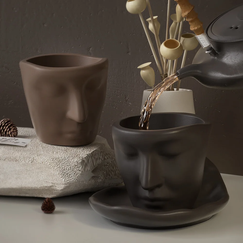 3D Cup Mould Abstract Face Coffee Cup Molds Flowerpot Succulent Plants Cement Vase Resin Silicone Mold Handmade Candle Cup Mould