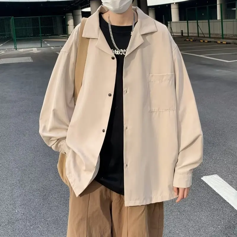 

2026 Spring Summer New Vintage Cuban Collar Long Sleeve Shirt for Men Korean Fashion Street Casual Loose Men's Shirt Jacket Caot