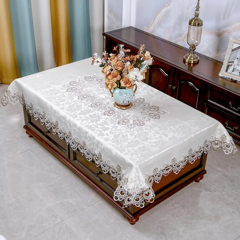 Tablecloth For Dining Table Cloth Round Beige Luxury Embroidery Lace Placemat Table Cover Juppe Elegant Towels Home Decoration