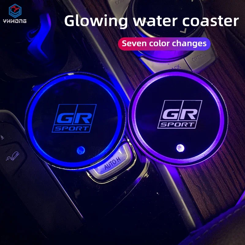 Luminous Car Water Cup Coaster Holder 7 Colorful USB Charging For Toyota GR Sport GR Gazoo Racing Rav4 C-HR Auris IZOA Corolla