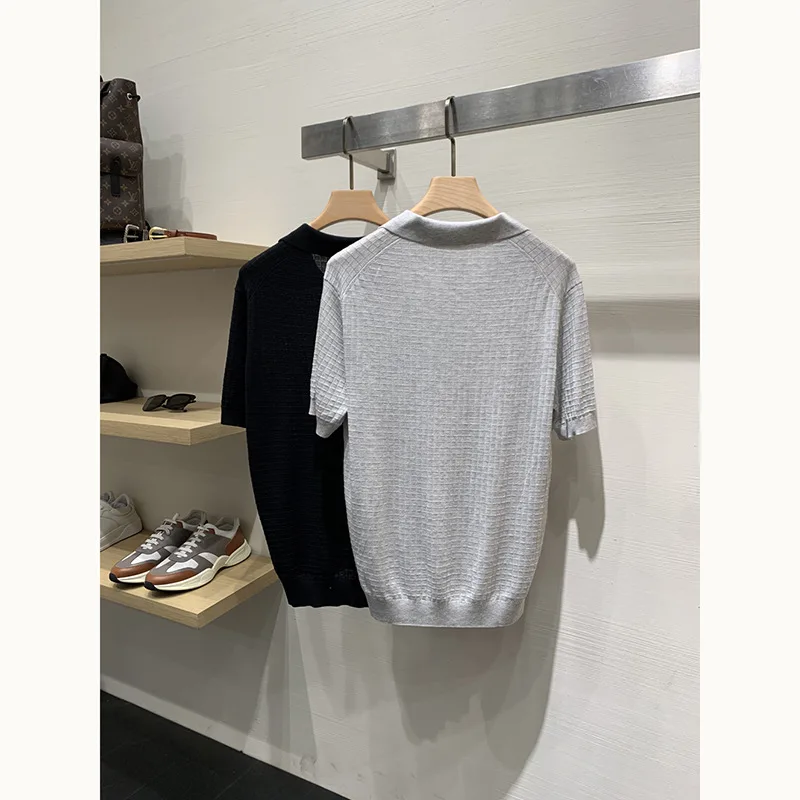 [3D Three-dimensional Weaving, Scissor Collar] Summer Men's High-end Lapel Collar Short-sleeved T-shirt Lyocell Knitted POLO