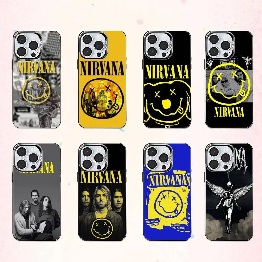 

L-Lamentably Nirvana Rock Band Phone Case For iPhone17,16,15,14,13,12,11 Plus,Pro Max Colored Silver Plated Inside Cover