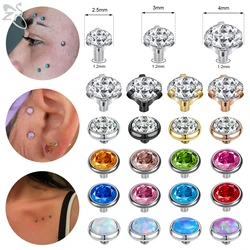 ZS 10pcs/lot Colorful Zircon Micro Dermal Piercing Set Stainless Steel Dermal Anchor Surface Piercings Skin Diver Body Jewelry
