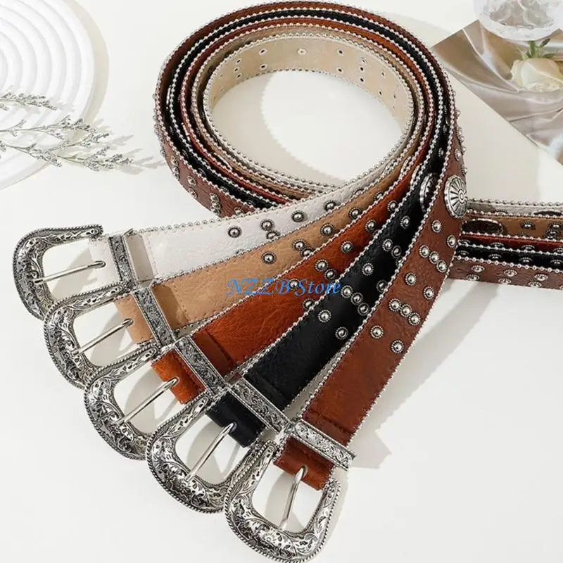 

T21F Vintage Waist Belt Nightclub Wide Waist Belt for Woman Men Casual Jeans Decors