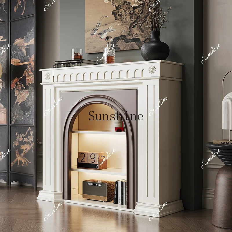 

French all solid wood fireplace decorative cabinet retro living room fireplace side cabinet FT