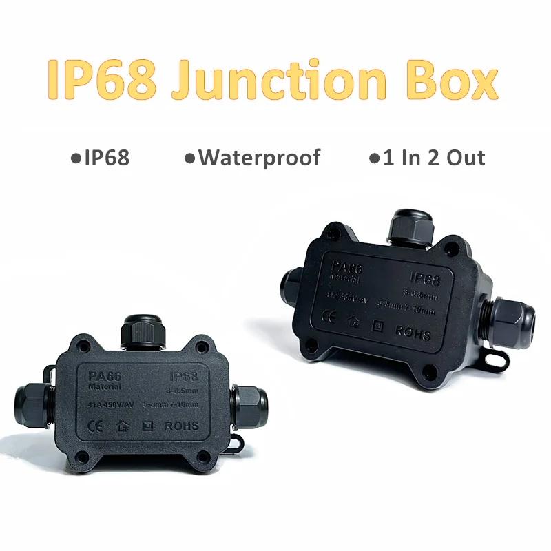 IP68 Outdoor Waterproof Junction Box 3 Way Plug Line External Cable Connection Box For Tunnel/Garden/Landscape Lights