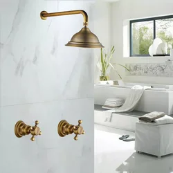 Bathroom Rainfall Shower Faucets 8 Inch Antique Brass Round Wall Mounted Faucet Sets Dual Handles Mixer Tap