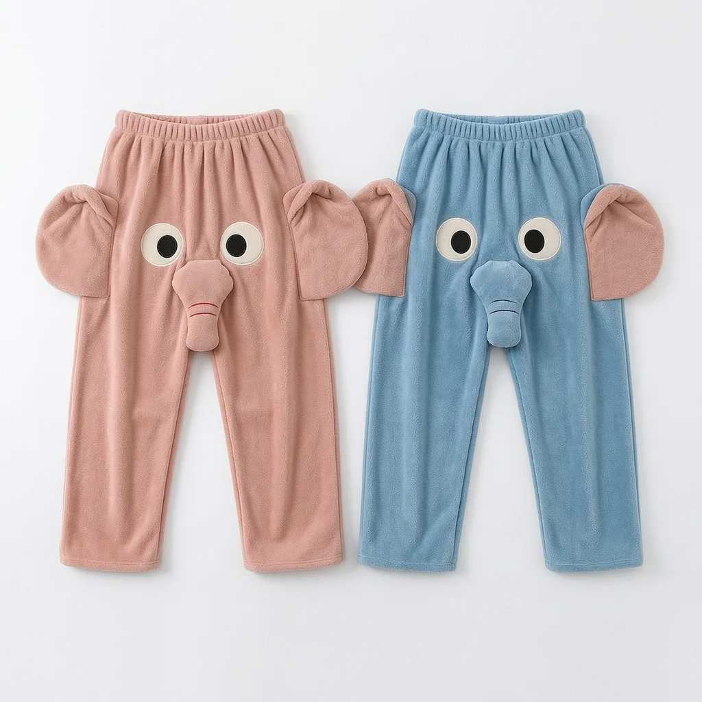 

Cartoon Elephant Pajama Pants Flannel Wide Leg Lounge Bottoms For Couples Women Men Cosplay Halloween Party