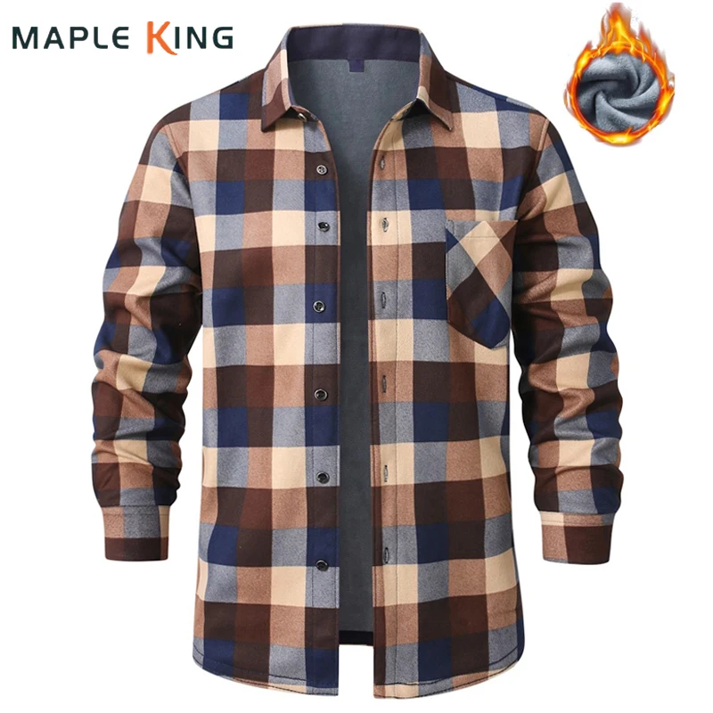 

Vintage Clothes Plaid Men Luxury Shirt 2025 Autumn Winter Long Sleeve Warm Thickened Fleece Office Wear Man Cardigan Work Shirts