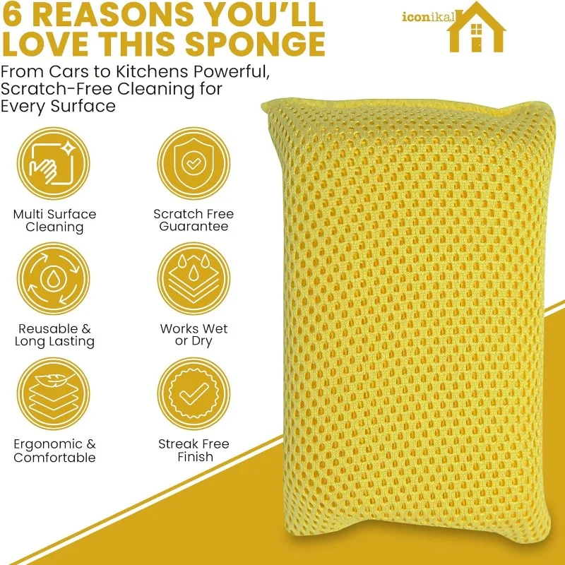 Nuevo Iconikal almohadilla de esponja para fregar insectos de microfibra, paquete de 6 esponjas para lavado de coches, bloque de esponja para limpieza de coche, bloque de esponja de tela