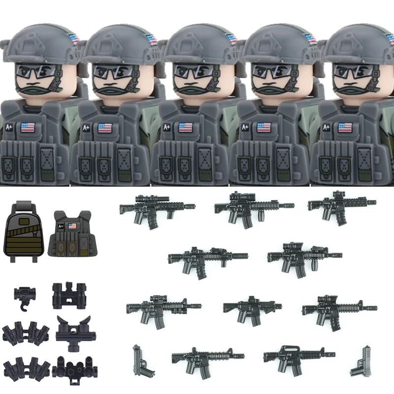 Équipe d'assaut militaire de la police spéciale, blocs de construction de l'armée, figurines de soldats des forces spéciales américaines SEAL et allemandes KSK, armes, jouets en briques
