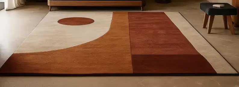 Mid-Century Modern Geometric Area Rug Minimalist Beige Rust Color Abstract Carpet for Bedroom Living Room Home Decor - view 2