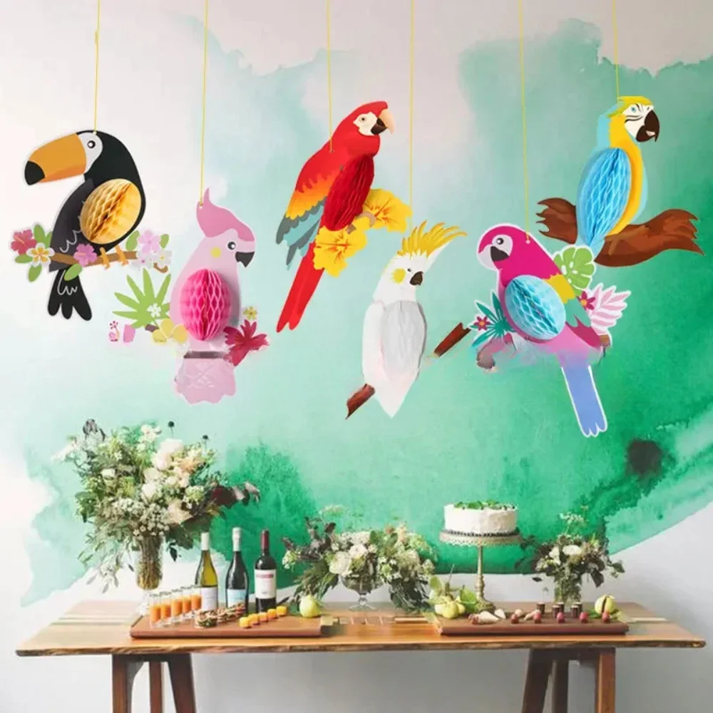 6Pcs Parrot Honeycomb Ball Hanging Decor, Ideal for Tropical Party, Luau Festival, Home Decoration and Ceiling Scene Layout view 5