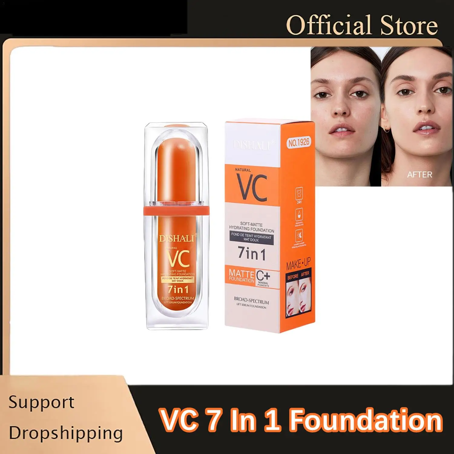 DISHALI VC 7In1 Foundation Natural Low Moq Delicate Moisturizing Long Lasting Waterproof Matte Concealer Makeup Foundation