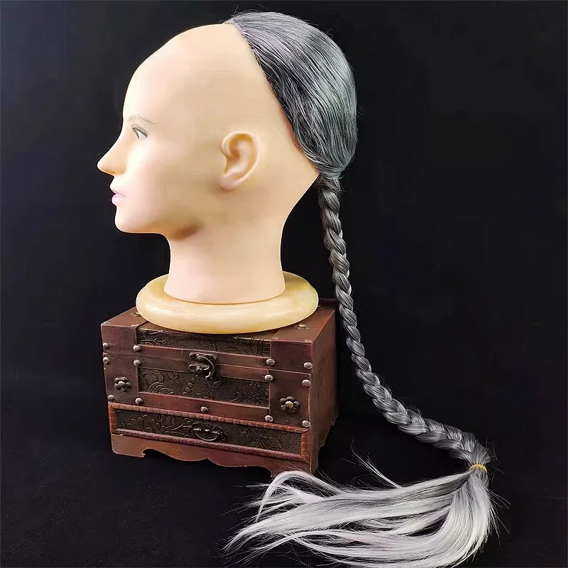 

Qing Dynasty Hair Style Men Warrior Hair Pieces Halloween Carnival Headwear With Braid Vintage Photography