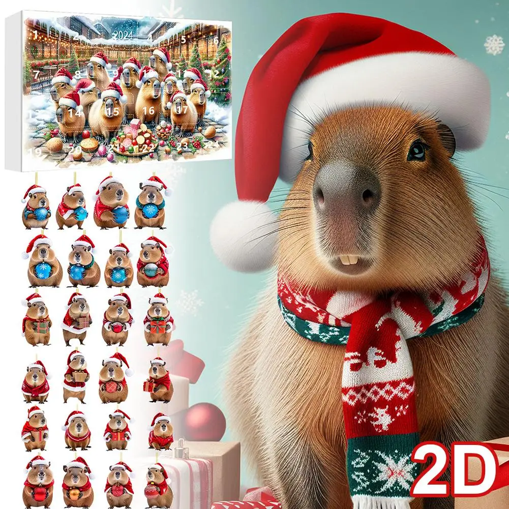 2024 Acrylic Capybara Advent Calendar 24 Days Christmas Countdown Calendar 2D Capybara Pendants For Christmas Tree Car Home B2C7