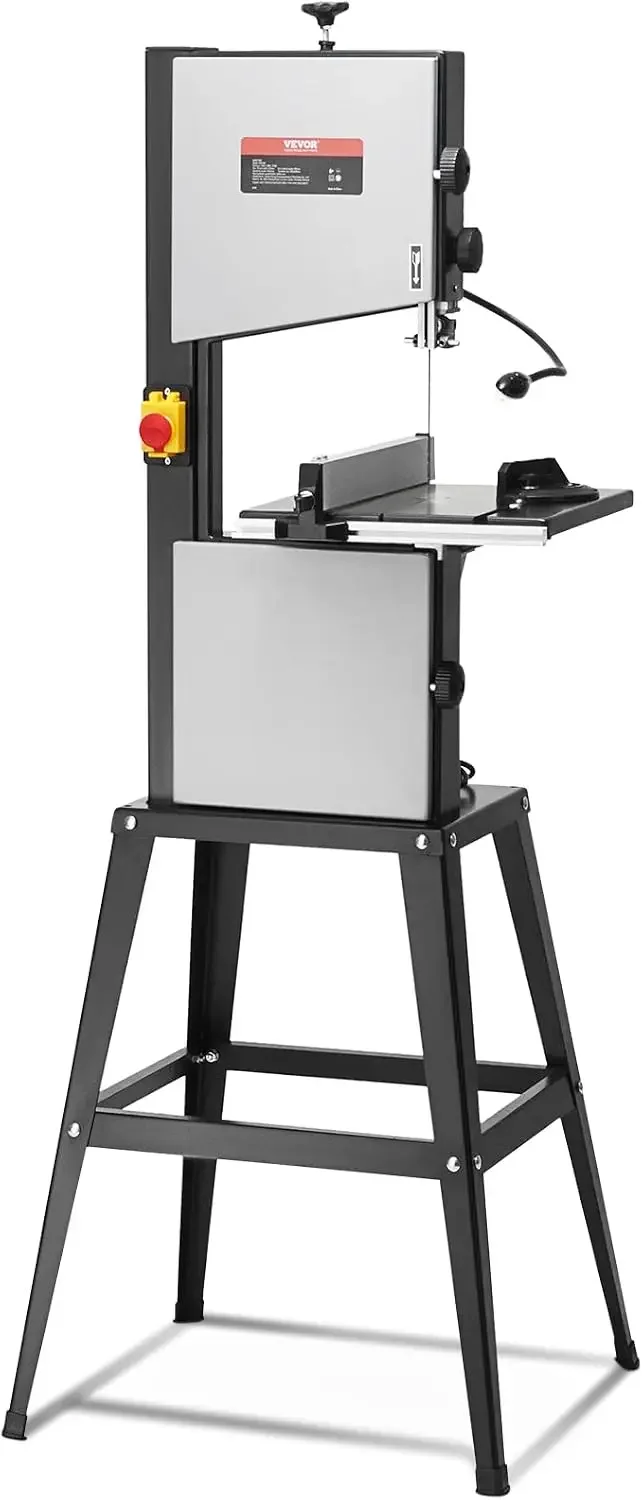 Band Saw with Stand, 10-Inch, 560 & 1100 RPM Two-Speed Benchtop Bandsaw, 370W 1/2HP Motor with Metal Stand Optimized Work Light