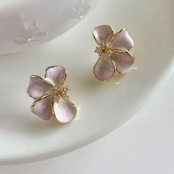 Trendy Pink White Flowers Stud Earrings for Women Girls Post Spring Summer Y2k Cute Jewelrys Gifts