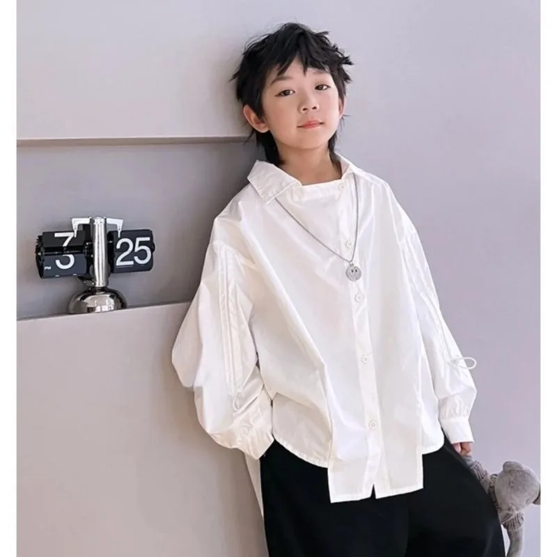 

2025 Children's New Irregular Shirt Spring and Autumn Boys Loose Long-sleeved Shirt Trend Versatile Korean Version Top