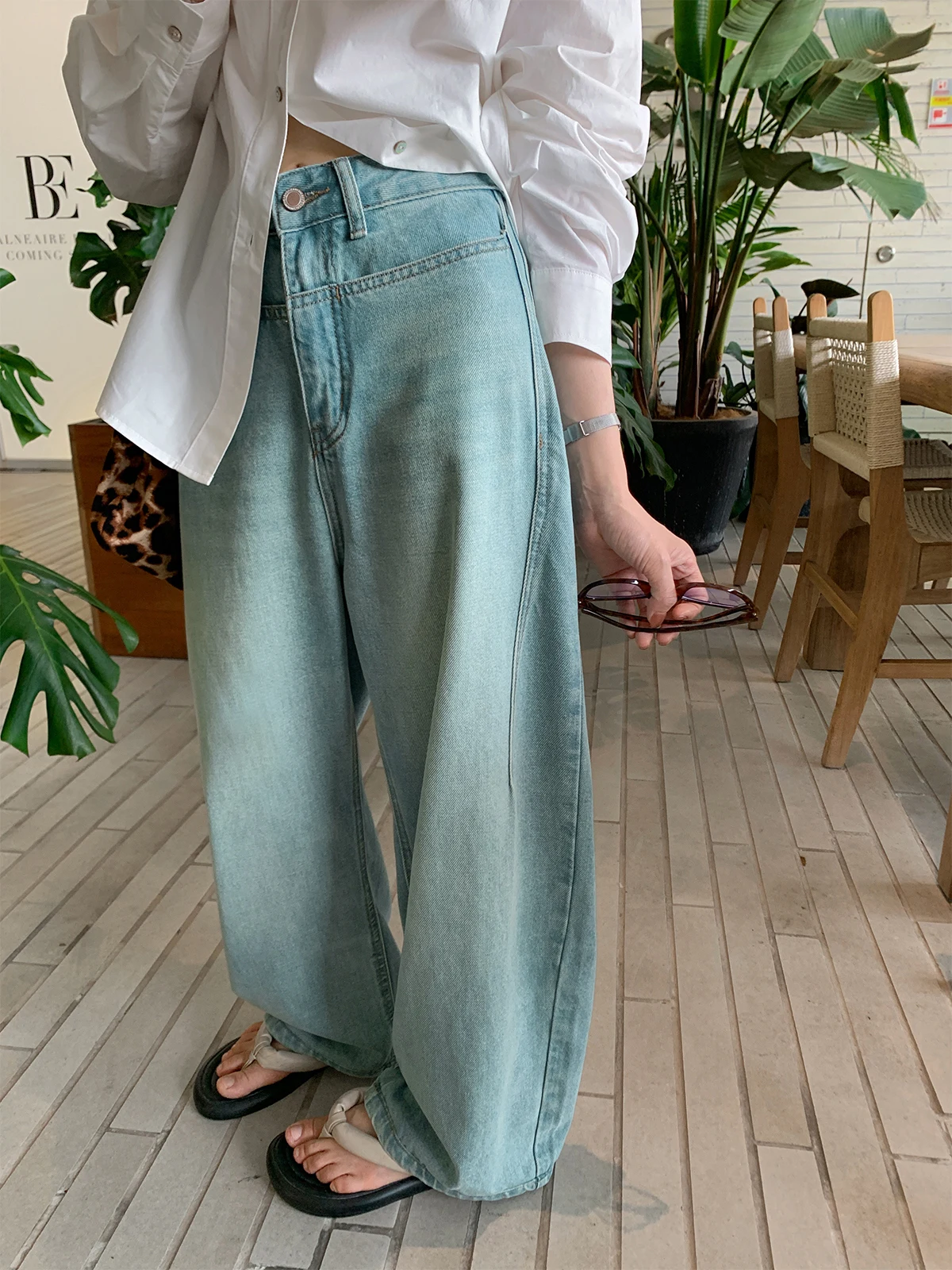 

Sisilyon Women's Spring Summer Loose Fit Knife Jeans High Waist Wide Leg Casual Sle Denim Pants Tailored