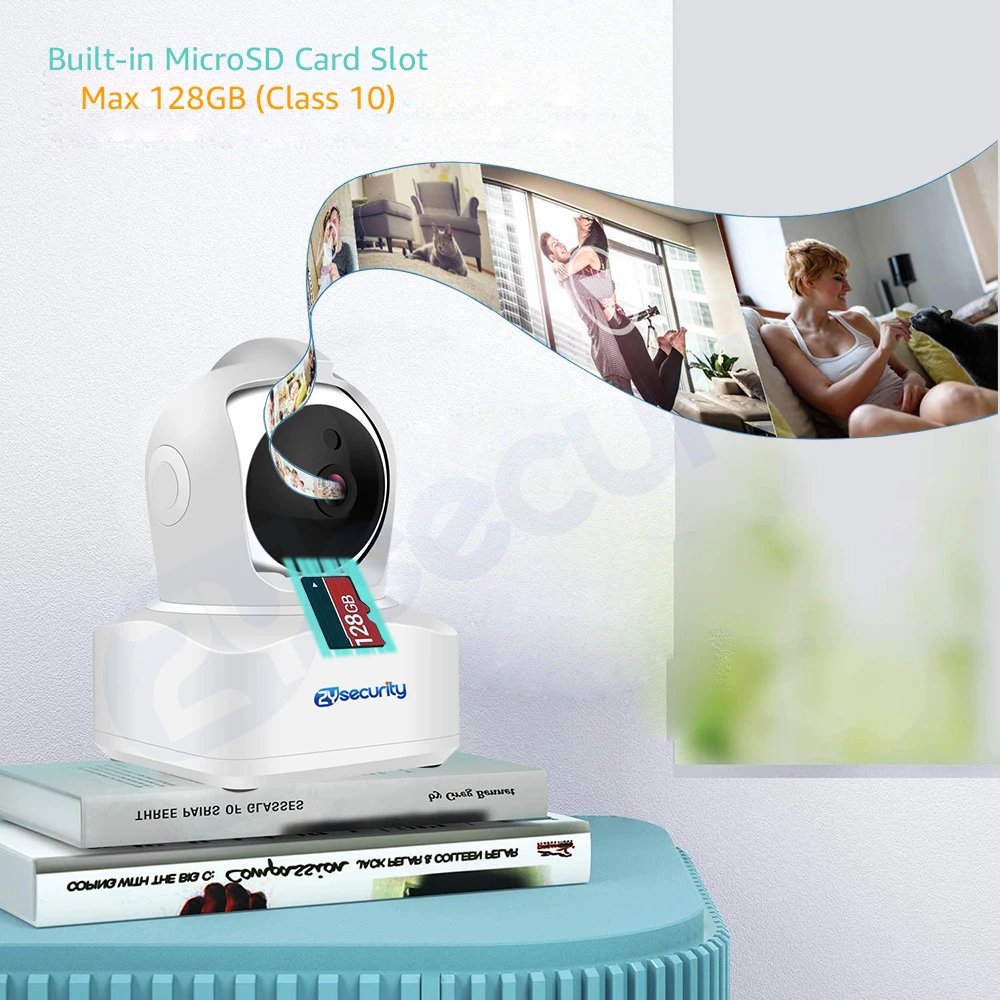 Câmera interna para segurança doméstica, câmera de bebê com visão noturna, câmera pet 360 °, detecção de movimento, áudio bidirecional, WiFi 4MP