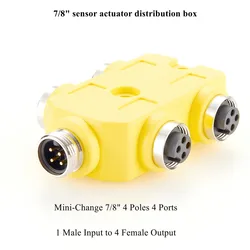 Caja de distribución de Sensor, minicambio de 4 polos, 4 puertos, conector de 7/8