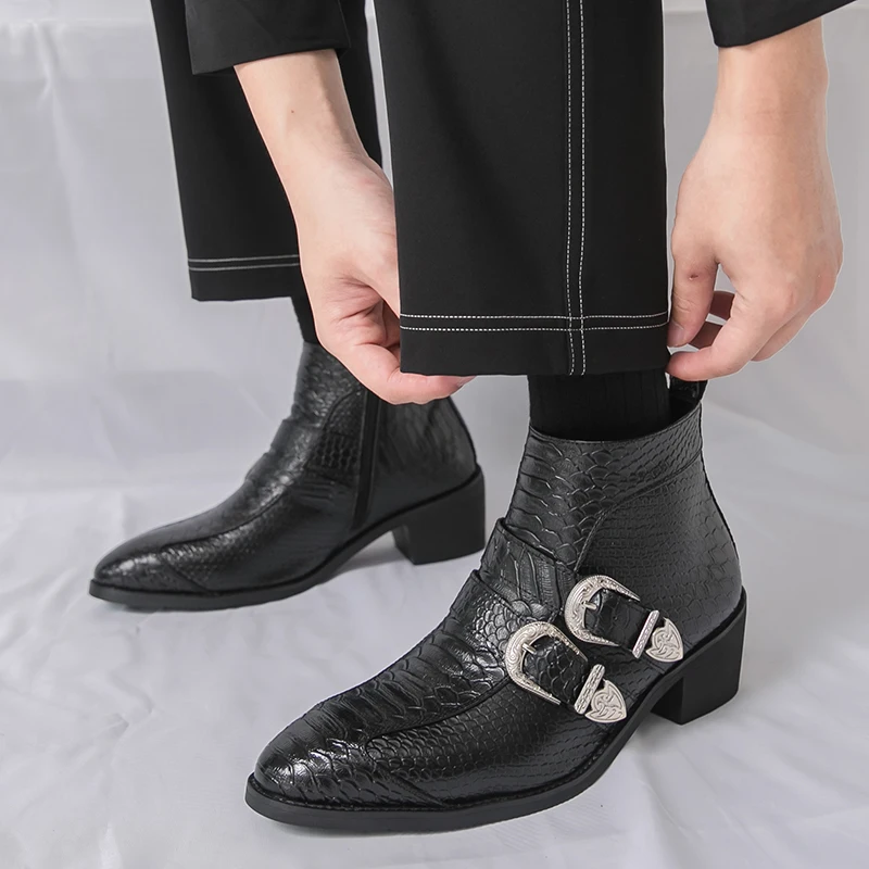 الرجال أحذية عالية أعلى بو حزام مشبك وأشار كعب منخفض المألوف العصرية الرجال الأحذية #3