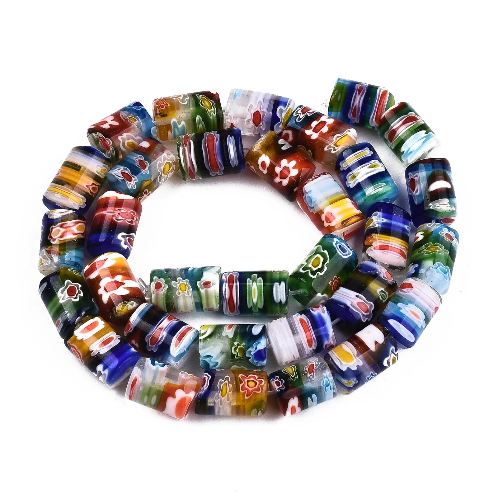 Colorful Column Millefiori Flower Stripe Lampwork Glass Spacer Beads For Jewelry Making Necklace Bracelet DIY Accessories