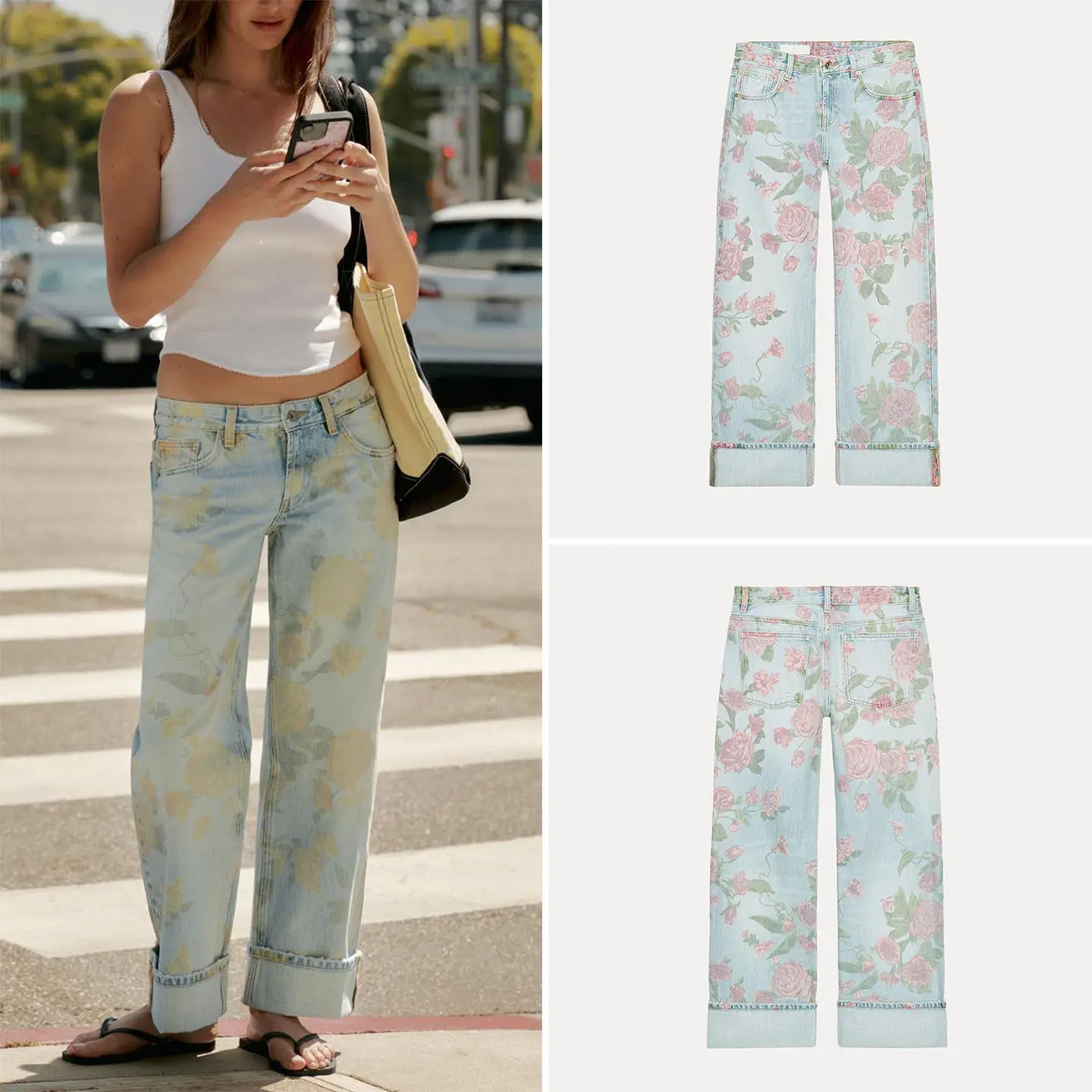 

Fashionable Low Waist Straight Leg Printed Jeans Women's Summer 2026 New Arrival Cuffed Denim Pants Ladies Stylish Outfit