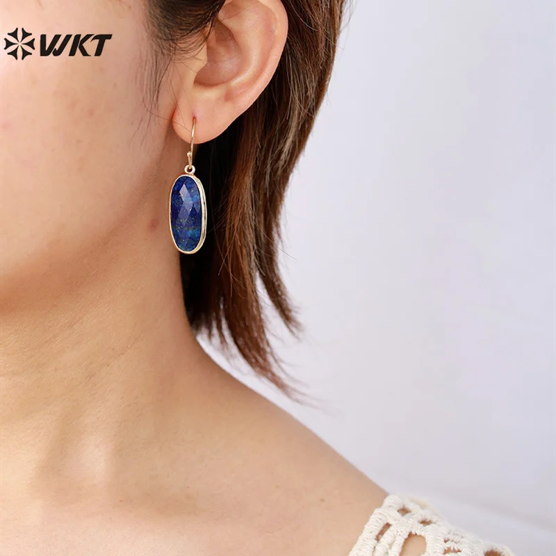 WT-E785 Special Oval Shape Natural Amethyst Lapics Stone Hook Earring For Women Cocktail Party Dress Accessory 4