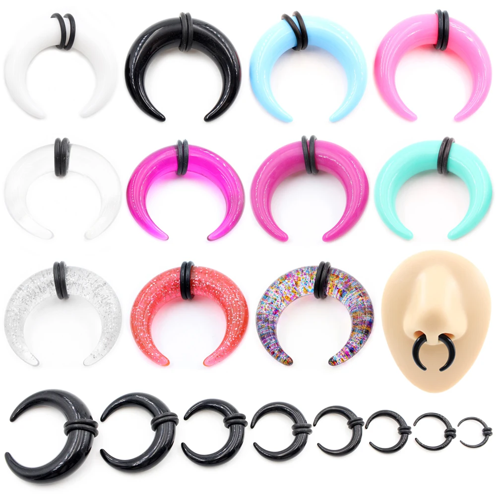 2pcs Acrylic C Sahpe Buffalo Horn Ear Pincher Septum Rings Piercing Black Ear Taper Stretcher Expander Body Jewelry 1.6mm-16mm