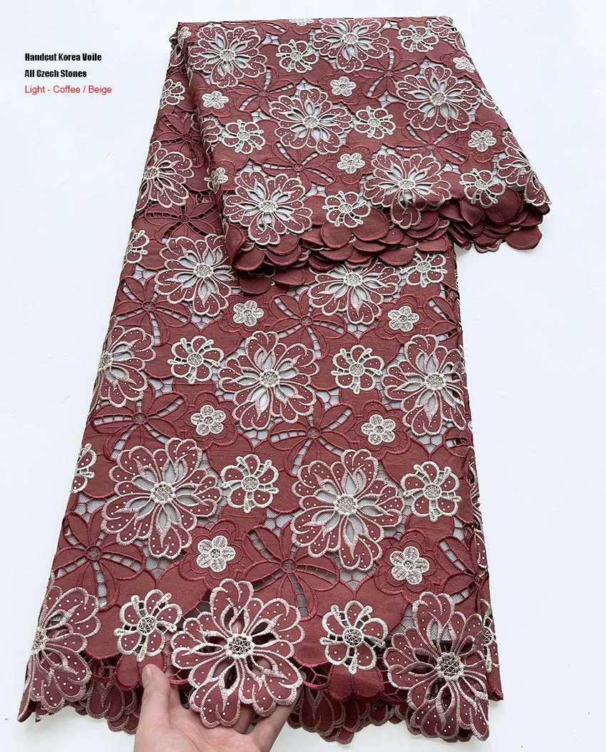 

Delicate Hollow Voile Lace Fashion Traditional Clothing Embroidered African Swiss Rich Lace Rocking Guipure Cord Korea Fabric