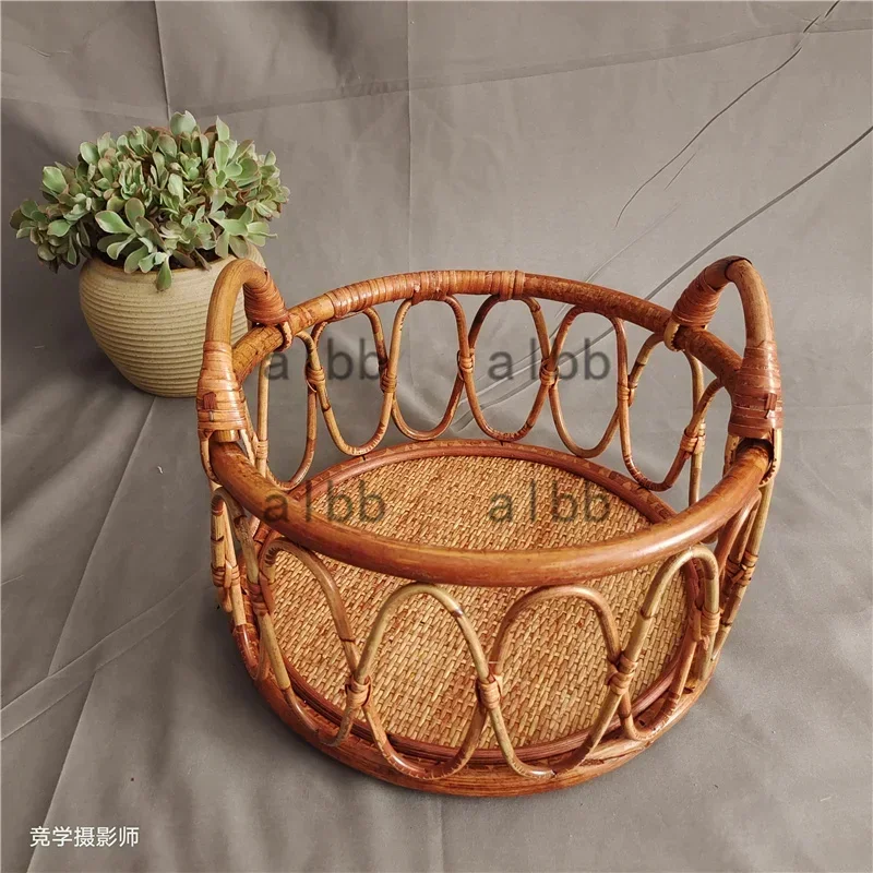 دعائم تصوير لحديثي الولادة مصنوعة يدويًا من الروطان العتيق - سلة أطفال وديكور سرير خلفية مثالية لالتقاط صور الرضع/الطفل #5