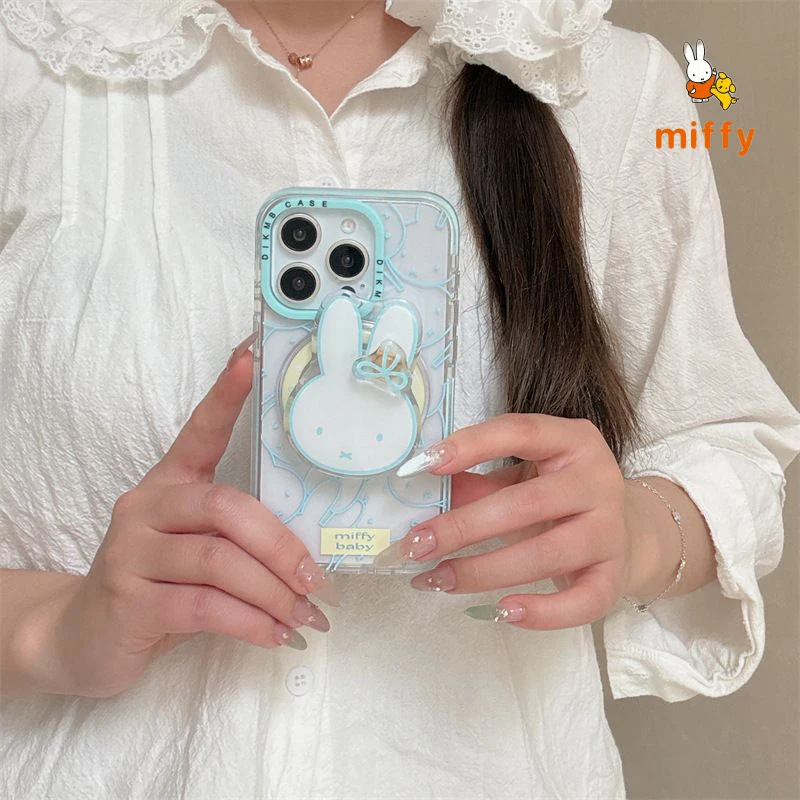 Handyhülle Kawaii Miffy Geeignet für iPhone 17 16 15 14 Kreative einzigartige magnetische Ständer Transparente Anti-Drop-Telefonhülle Geschenke