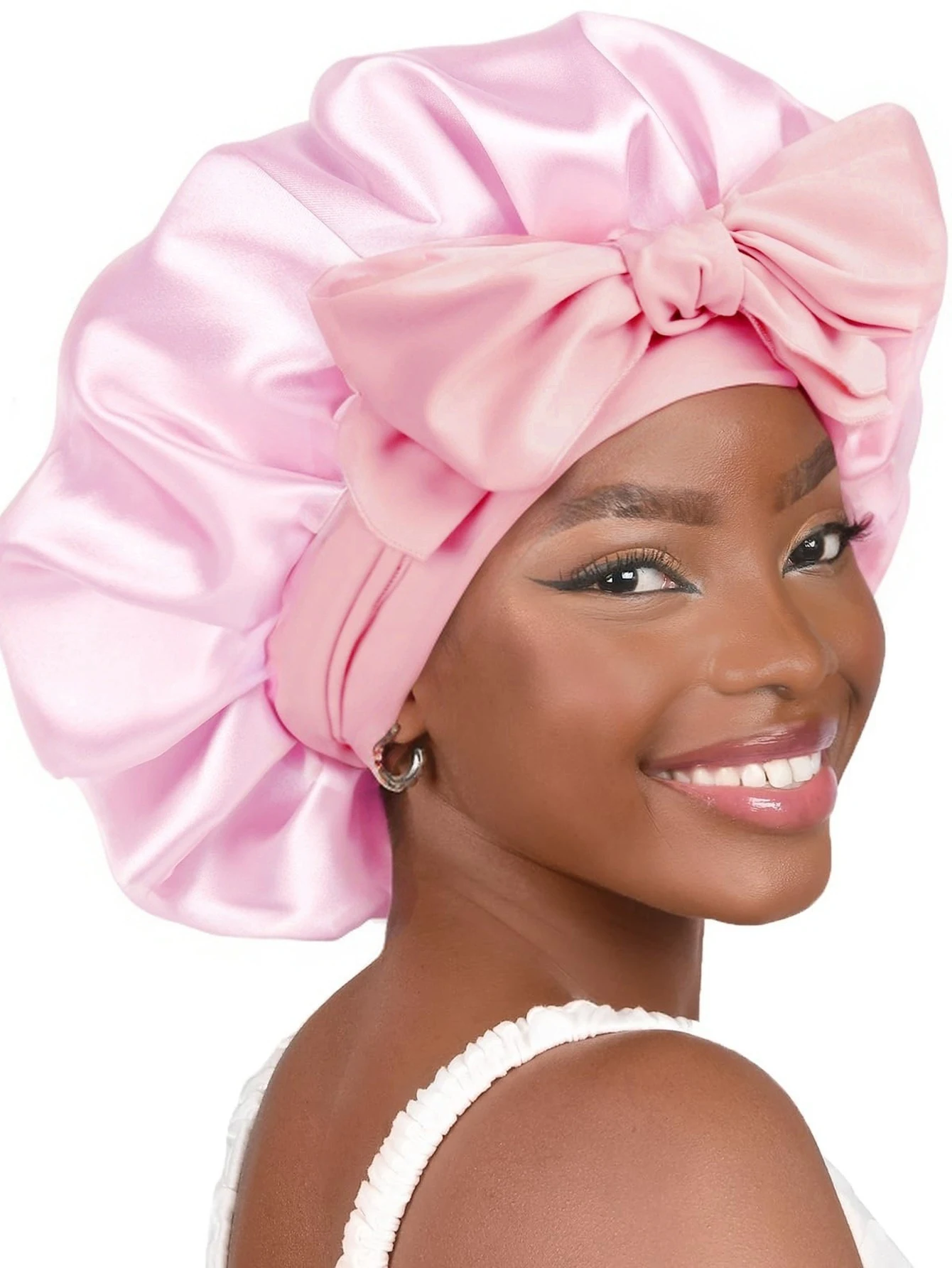2026 New Ding Sleep Hat Wide Edge Hair Care Fabric Bath Hat Women's Long Tail Ribbon Winter Hat