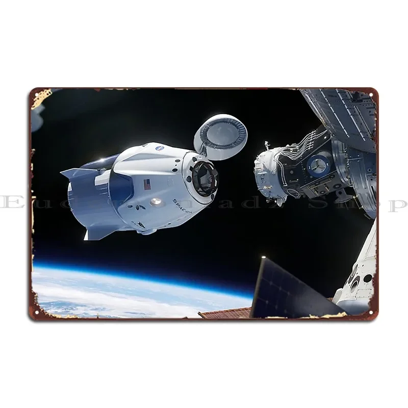 Spacex Crew Dragon Metal Sign Classic Printing Rusty Retro Cinema Tin Sign Poster