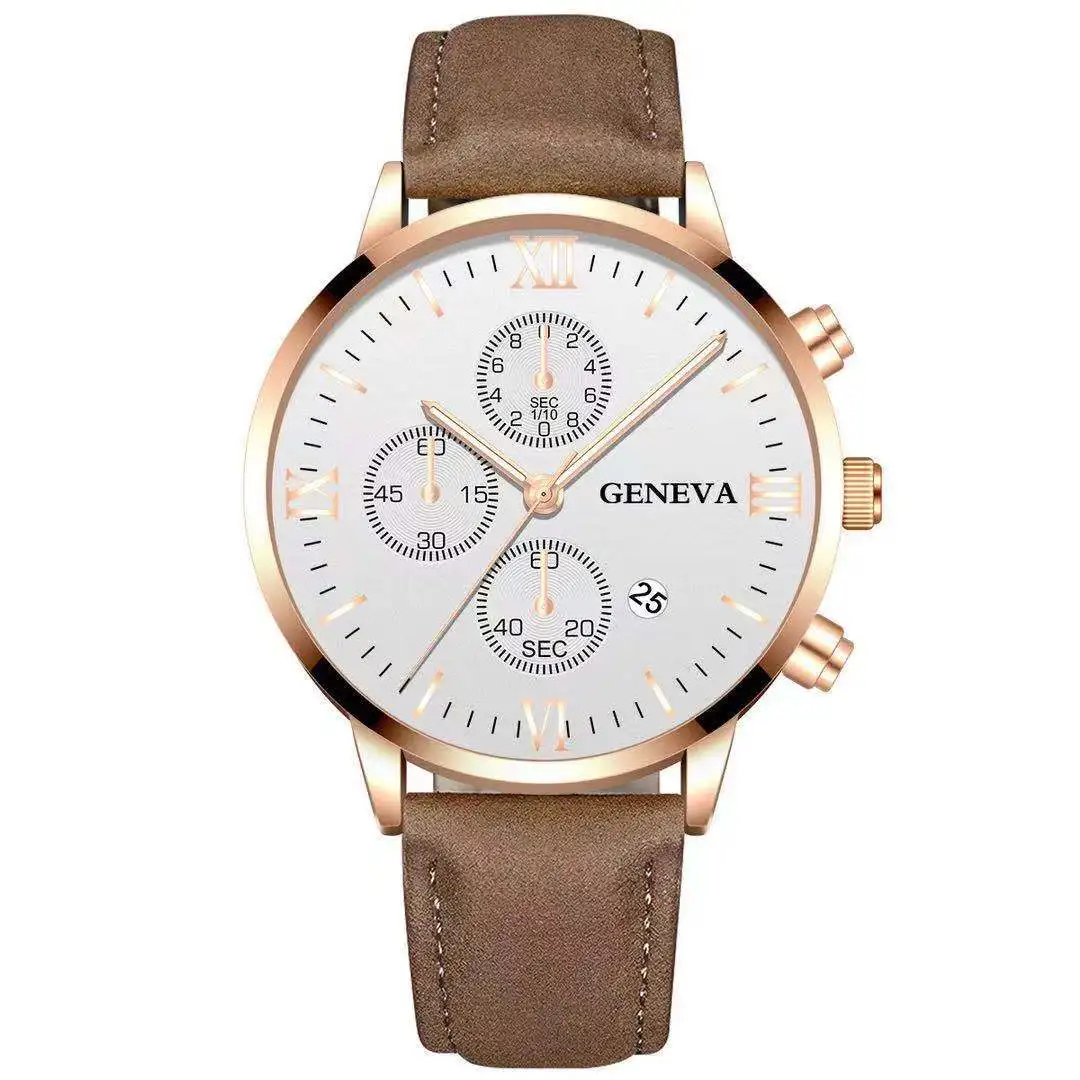 Fashion Geneva Men Date Alloy Case Synthetic Leather Analog Quartz Sport Watch Male Clock Top Brand Luxury Relogio Masculino