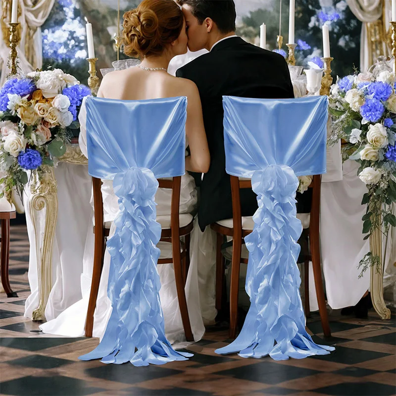 Sheer Ruffles Chair Cover Solid Color Chair Ribbons Chair Tie Backs for Wedding Banquet Party Decor Ruffles Knot Chair Sashes