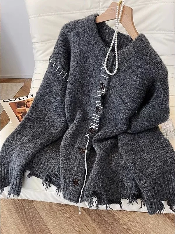 

Очень большой вязаный свитер в стиле ретро, дизайн 300 Pou Design Sensation, осенне-зимняя новинка, свободный модный трикотажный кардиган