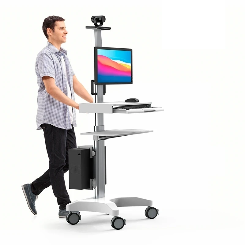 Height Adjustable Medical Cart CPU Holder Computer Trolley for Dental Clinic Hospital Workstation with Wheels